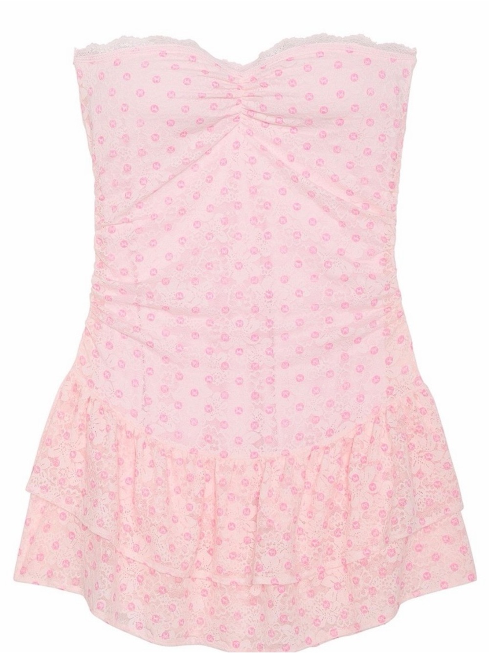 LoveShackFancy + Pink Icon Polka Dot Strapless Lace Mini Dress size Medium (NWT) - Picture 8 of 8